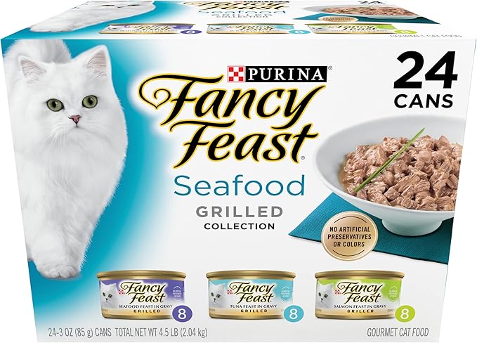 8122nv6lJlL._AC_SX679_ Fancy Feast Adult Wet Cat Food Classic Seafood Grilled Collection 24x85g - Image 1