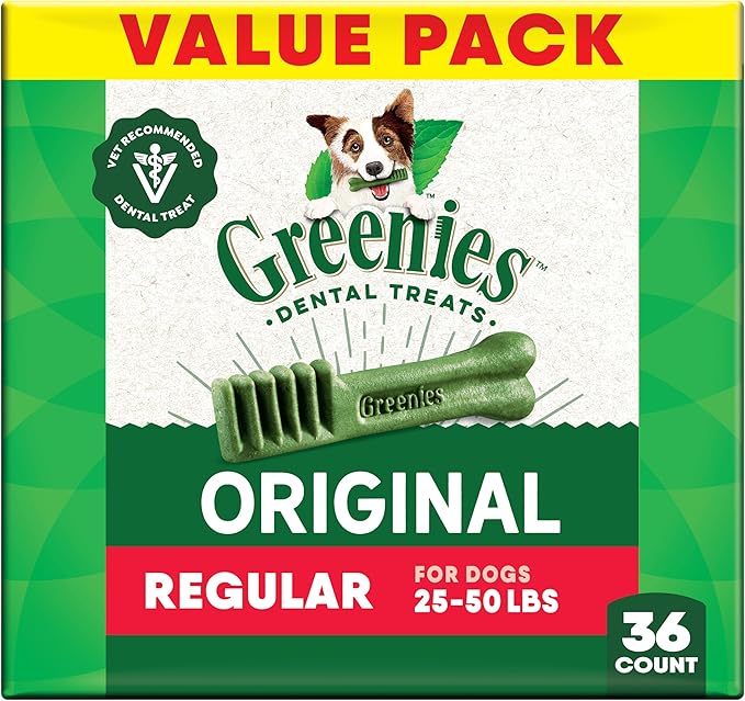 81kBLWndz4L._AC_SX679_ GREENIES Canine Dental Dog Treats Original Regular 36 Chews Value Pack 1.02Kg - Image 1