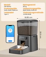 oneisall Automatic Cat Feeder, 3.5L Smart Timed Pet Feeder Dry Food Dispenser with Desiccant Bag for Cats/Dogs, App Control,1-12 Meals a Day,10s Meal Call,Dual Power,Stainless Steel Bowl(Black) - Image 6